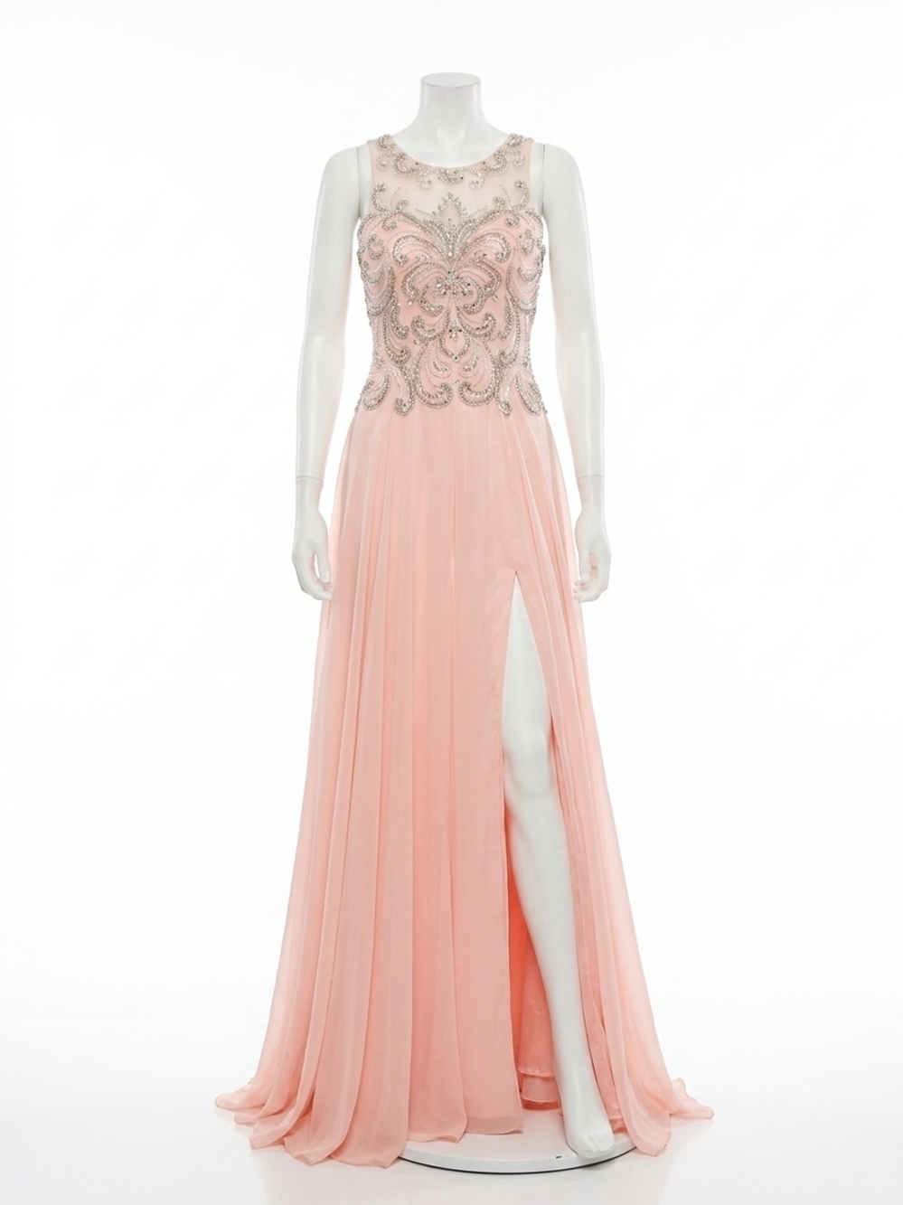 NEW MAC DUGGAL fleur-de-lis beads evening gown in blush